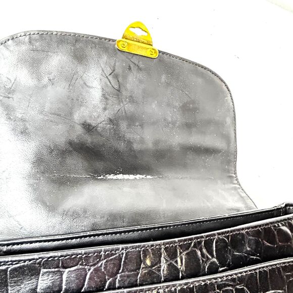 VTG Talbots Women's Black Croco Embossed Leather Turnlock Crossbody Shoulder Bag - Picture 9 of 14